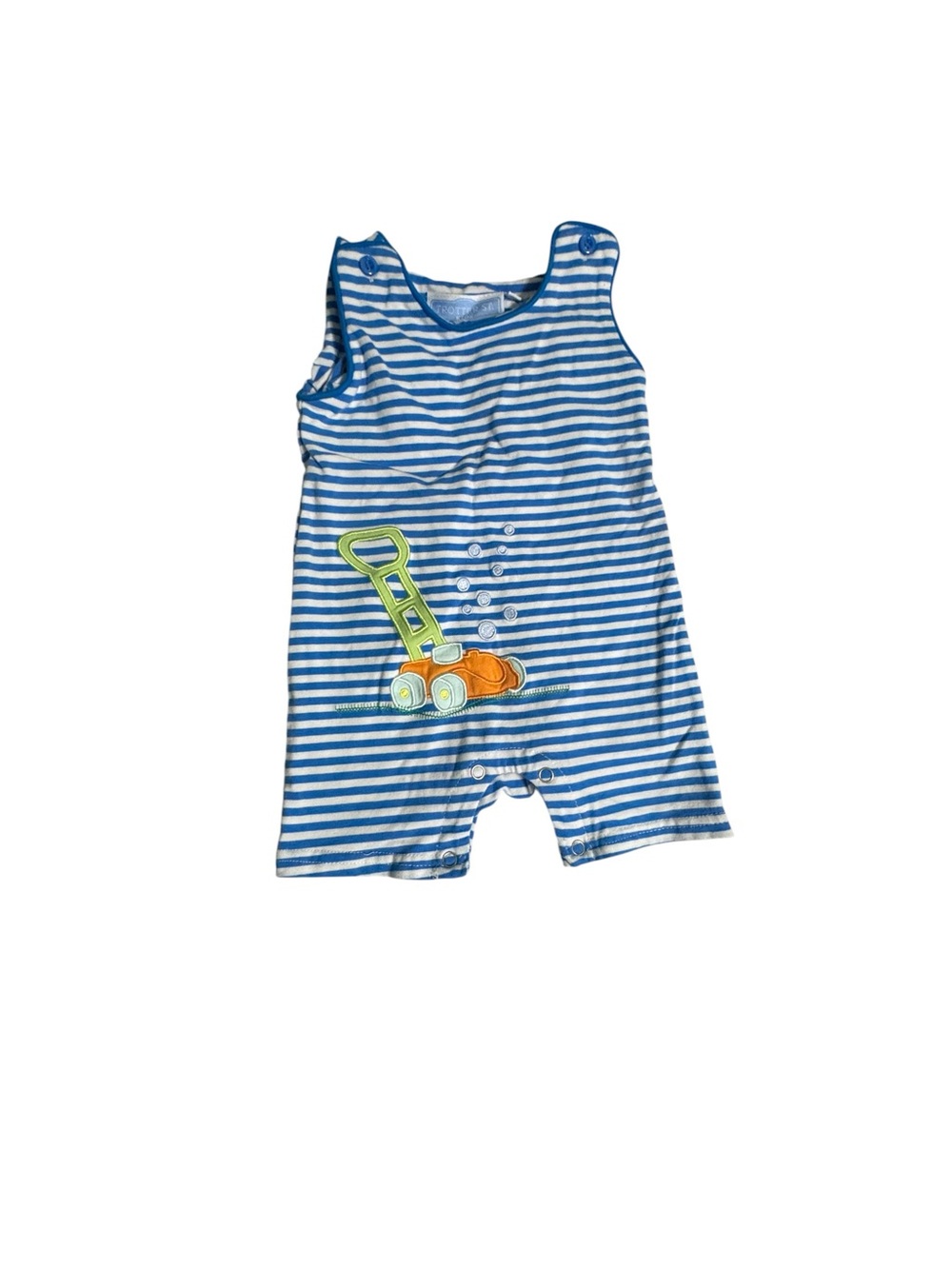 Trotter street Striped Blue Kids One-Piece Romper with bubble lawn mower